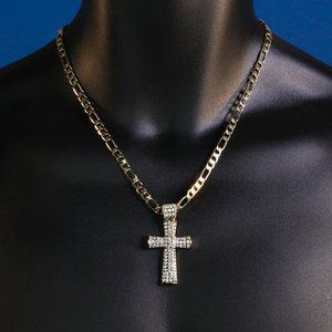 14k Iced Out 20" Cross Necklace